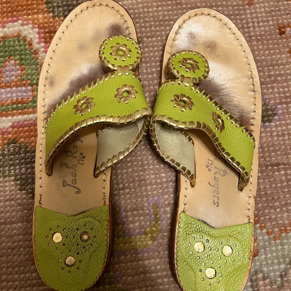 Green and gold Jack Rogers